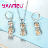 Silver Color Jewelry Sets for Woman Girls Shining Austrian Crystal Cute Cat Pendant Necklace Huggie Earring - Image 24