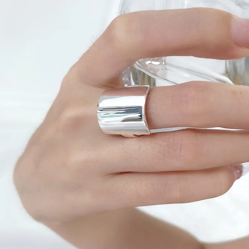 Silver Rings For Women Simple Minimalist Retro Square Smooth Open Finger Ring Band Female Gift - Image 1