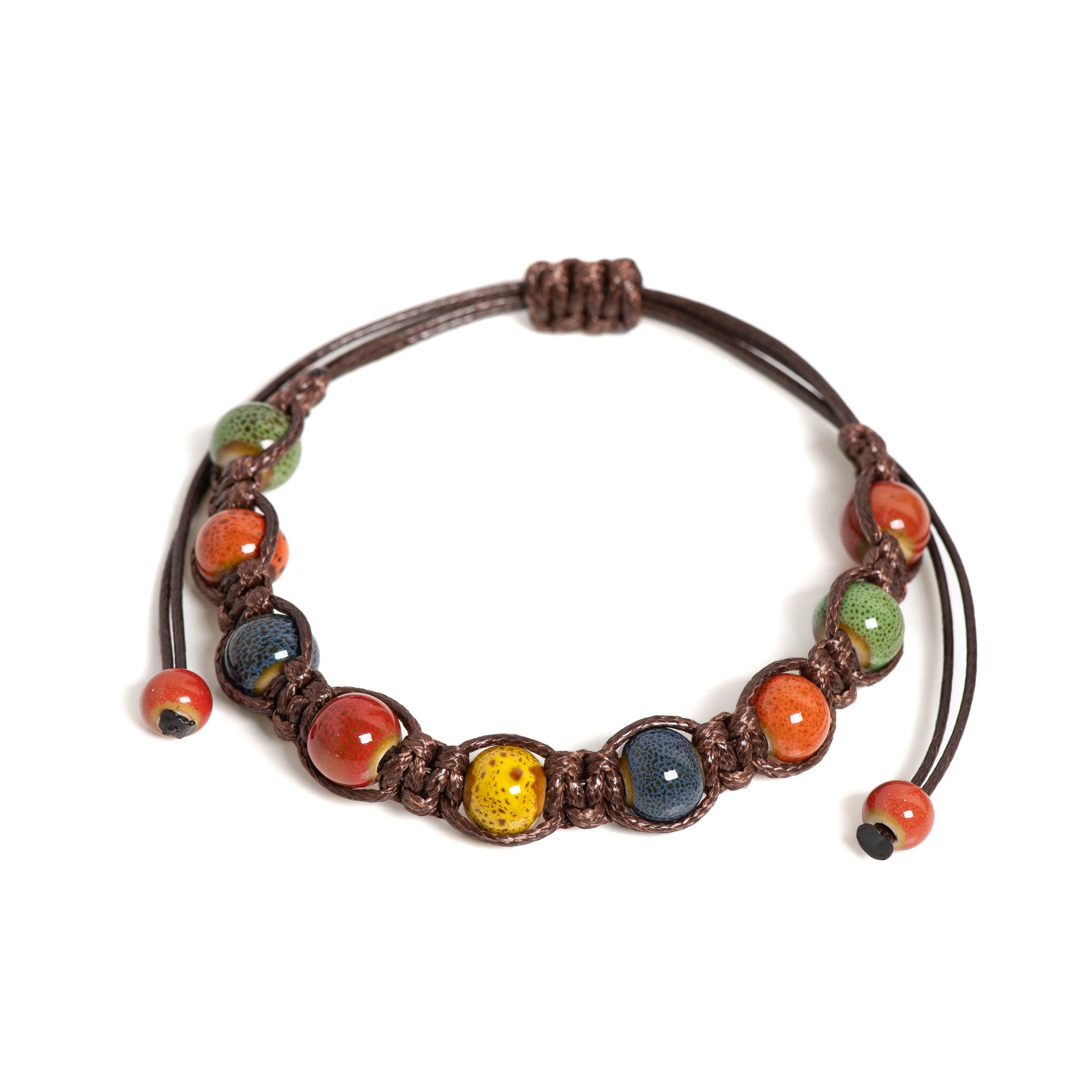Handmade Colorful Ceramic Bracelet Coffee Cord Adjustable Bohemian Artistic Jewelry 1151 - Image 1