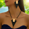 3pc/set Large Round Earrings Collar Necklace Set for Women Exaggerated PU Rope Chains Metal Geometric Pendant Necklace Jewelry - Image 11