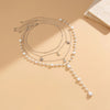 Multilayer Imitation Pearl Bead Necklace with Moon Water Drop and Star Pendants - Image 9