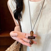 Vintage Irregular Hollow Wooden Heart Geometric Pendant Long Sweater Chain Necklace for Women Charms Jewelry - Image 4