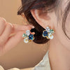 Imitation Pearl Flower Stud Earrings For Women Colorful Crystal Petal Temperament Earrings Jewelry - Image 2