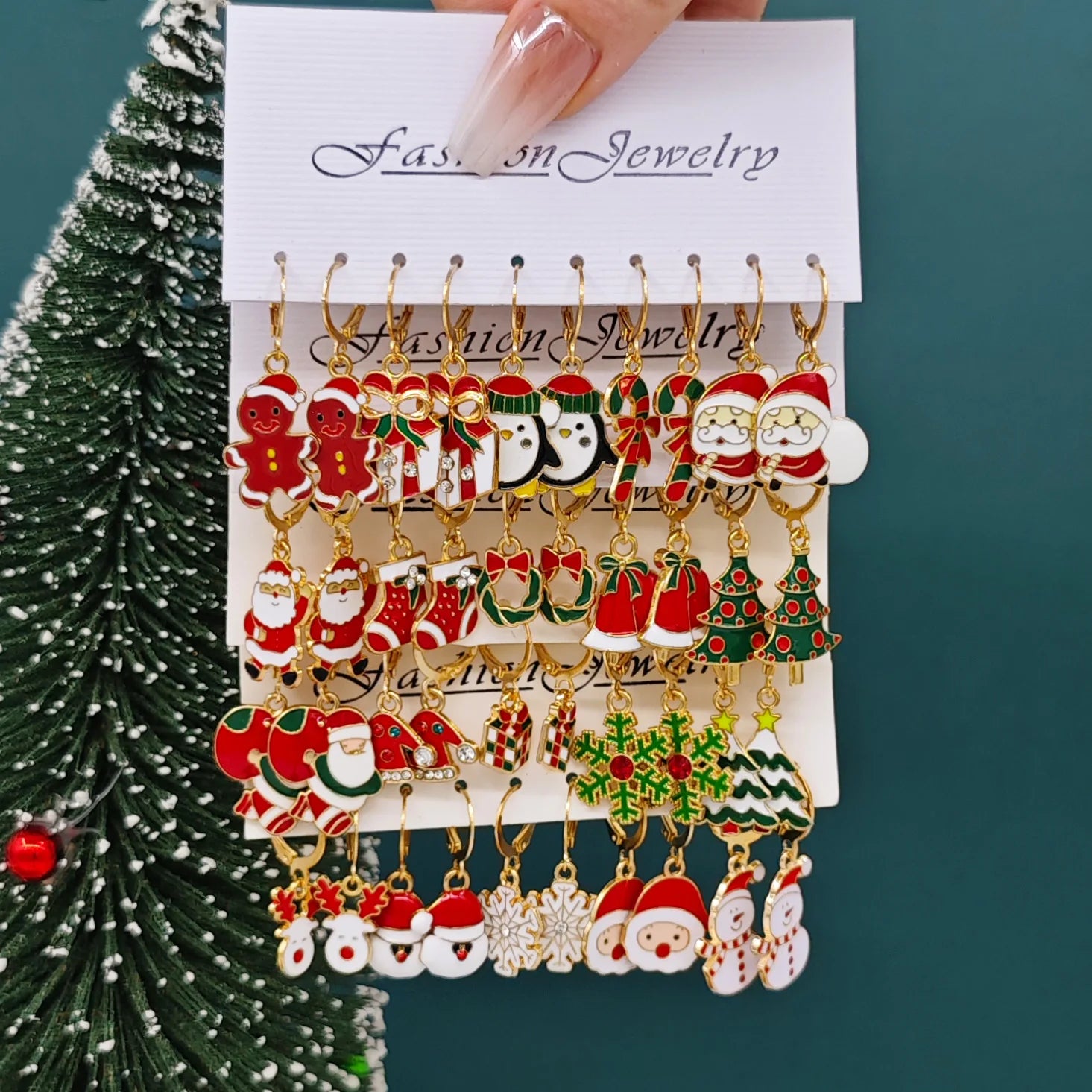 Christmas Alloy Drip Earrings Santa Tree Reindeer Snowflake Women Accessories - Image 1