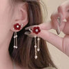 Elegant Shiny Rhinestone Dangle Earrings Tassel Pearl Korean Style Earrings Bow Red Rose Bow Stud Earrings Wedding Accessories - Image 4