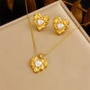 316L Stainless Steel Golden Flower Heart Moon Pearl Necklace Earrings Set For Women Girl Jewelry Suit - Image 16