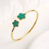 Gold-Plated Stainless Steel Five-Leaf Flower Open Bangle For Woman Girl Party Lucky Jewelry Accessories Daily Wear Clover - Image 4