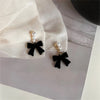 Red Black Bowtie Earrings for Women Girls Simulated Pearl Cloth Bow Tie Earrings Jewelry Ear Accessories Beautiful Gifts - Image 4