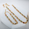 Colorful Cubic Zirconia Panel Bracelet Necklace For Women Gold Color Stainless Steel Crystal Fisheye Jewelry Set - Image 2
