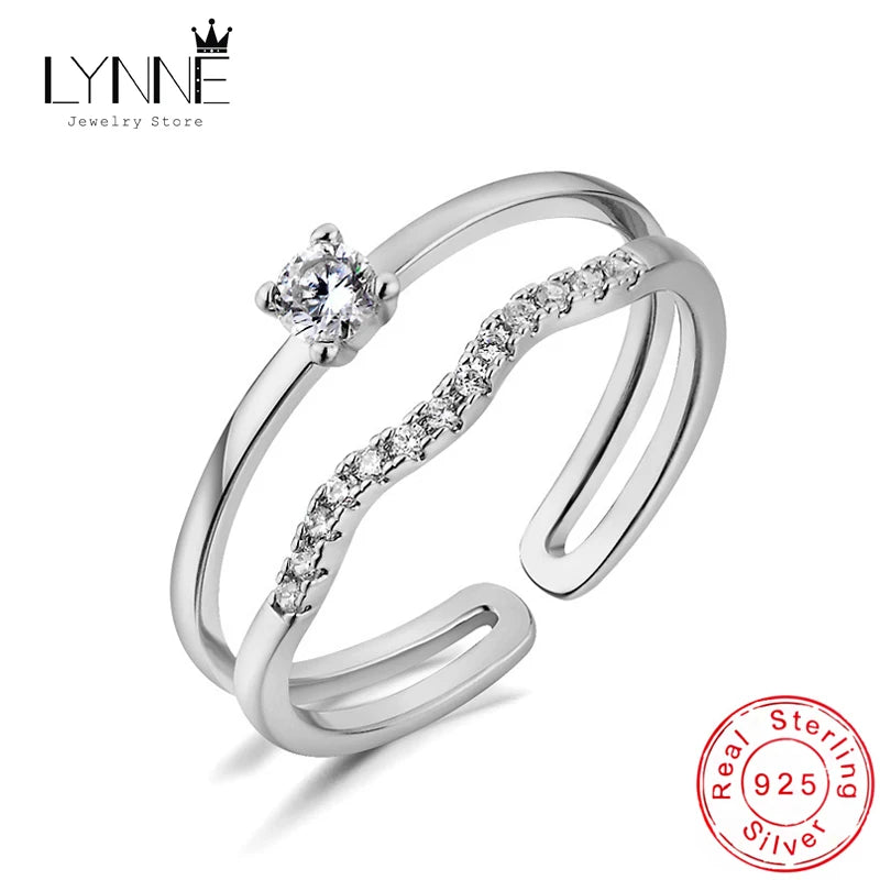Silver Elegant Double Layers Rhinestone Open Adjustable Rings Women Jewelry Rose Gold Zircon Resizable Ring - Image 1