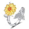 Sunflower Crystal Relief Spinning Fidget Ring For Girls Rotate Freely Metal Copper Knuckle Ring Women'S Jewelry Gifts - Image 15