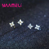 Silver Color Clover Stud Earrings Bright Zircon Earrings For Women Girl Jewelry - Image 1