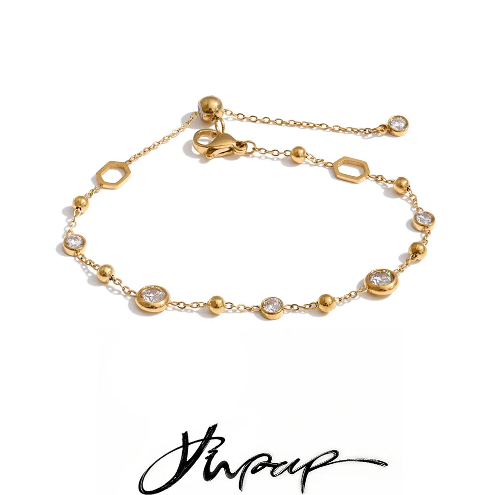 Stainless Steel Cubic Zirconia Chain Bracelet Bangle Delicate Aesthetic Chic Adjustable Wrist Jewelry Pvd Plated - Image 1