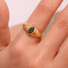 Black Cubic Zirconia Eye Shape Textured Signet Rings For Woman Gold Plated Stainless Steel Finger Rings for Woman - Image 3