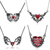 Gothic Punk Bat Wings and Heart-Shaped Resin Pendant Necklace Dark Fantasy Style Alloy Chain, Halloween Gift for Women, Casual Accessories - Image 1