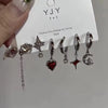 Goth Red Crystal Star Earring Set For Women Men Vintage Aesthetic Heart Pentagram Pendant Earring Y2K Jewelry Accessories - Image 1
