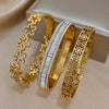 Stainless Steel Hollow Flower Rhinestone Cuff Bangle - Image 4