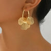 Women's Golden Vintage Double-Layer Hollow Flower Hoop Earrings for Daily Wear Jewelry Gift - Image 1
