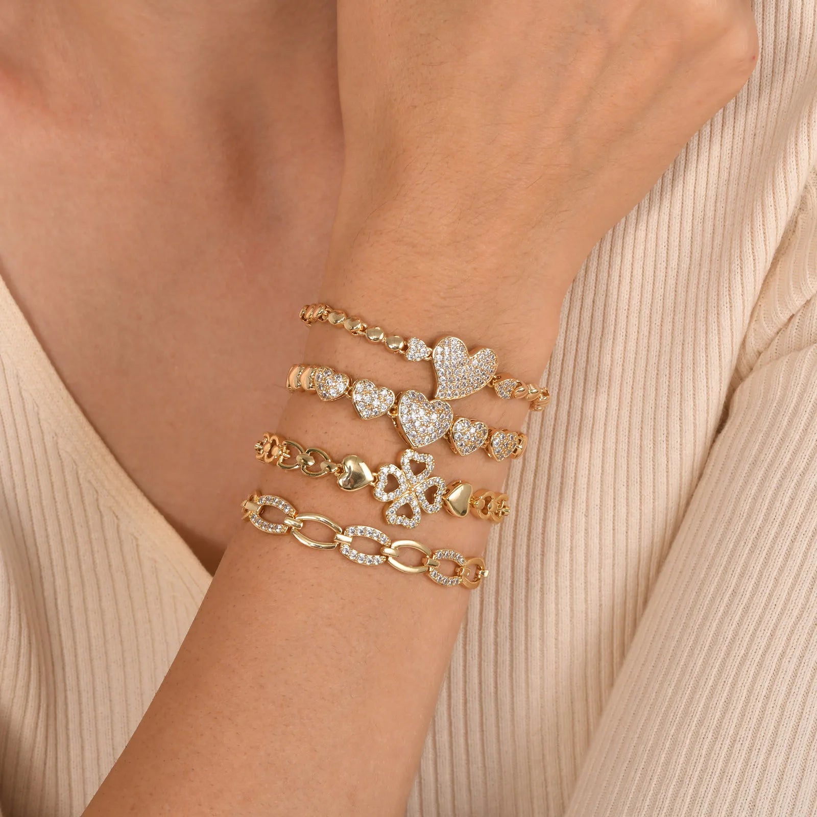 Head Charm Cuban Chain Bracelets for Women Girls,Chic Heart Bling CZ Stone Gold Color Metal Link Cuff Bracelet Wristband - Image 1