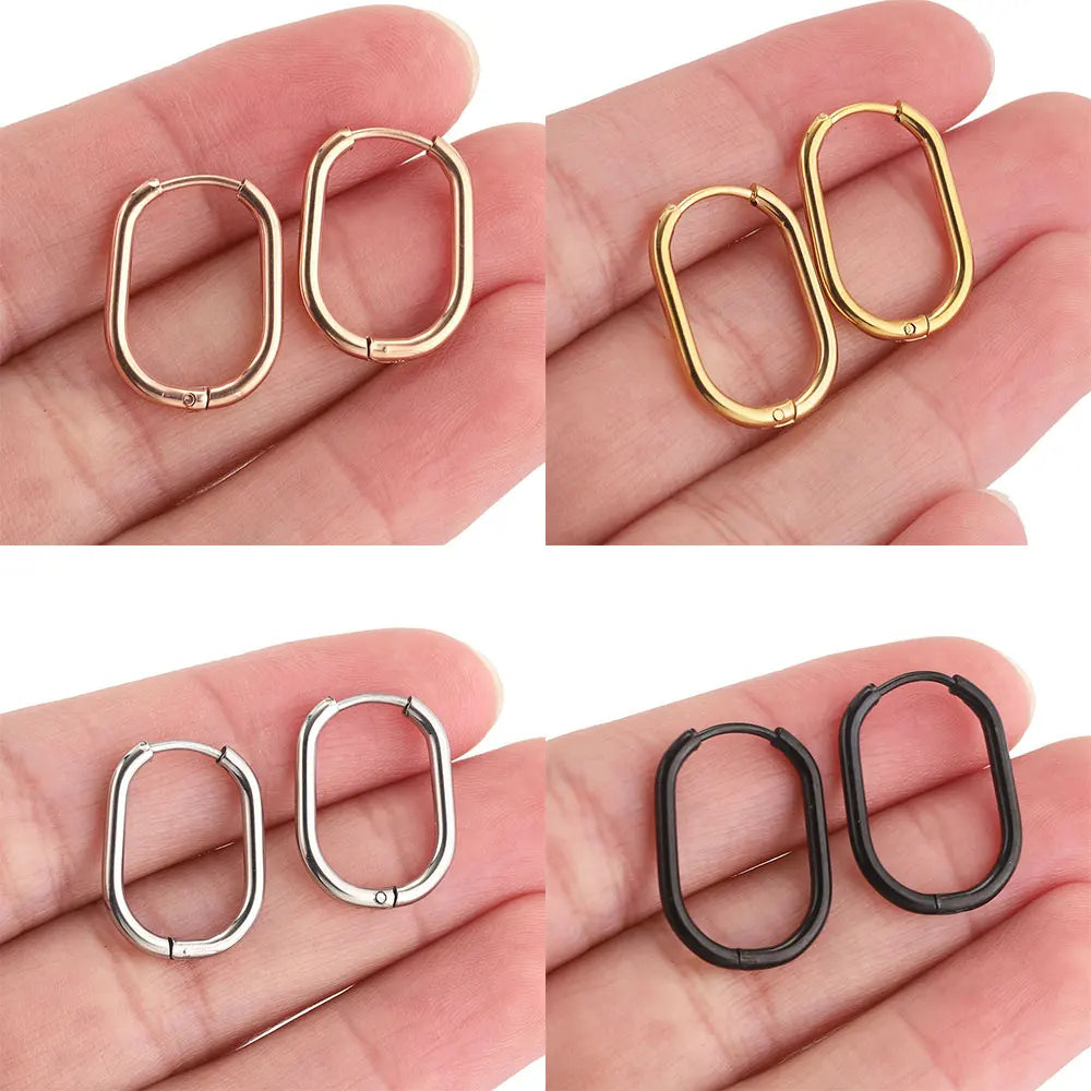 Stainless Steel Oval Hoop Earrings in Gold-Tone Silver-Tone Rose Gold-Tone and Black - Image 1