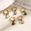 Aurora Tiger's Eye Stone Charm Hoop Earrings For Women's Vintage Gold-Plated Jewelry Stainless Steel Earrings - Image 2