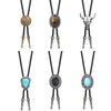 Vintage Artistic Bolo Tie Necklace Antique Silver Turquoise Inlaid Vintage Turquoise Pendant Round Disc Personality - Image 1