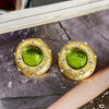 Vintage Style Green Crystal Sparkling Round Earrings Exaggerated Style Earrings - Image 4