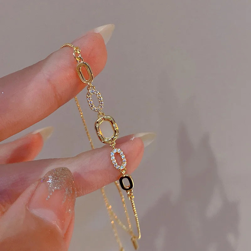 Geometric Gold Plated Zircon Bracelet for Women Versatile Adjustable Square Bracelet Christmas Party Wedding Jewelry Gift - Image 1
