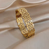 Retro Gothic Stainless Steel Wide Bracelets for Women Men Geometric Textured Carved Gold Plated Cuff Bangle Jewelry - Image 5