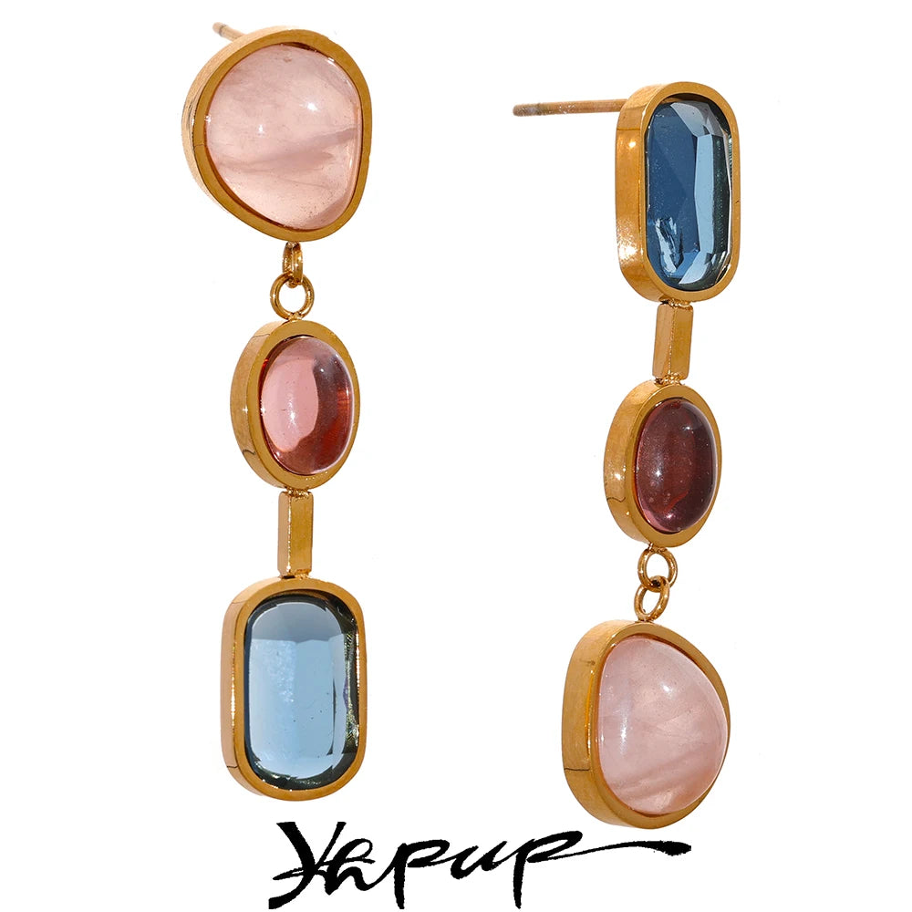 Geometric Drop Earrings with Stainless Steel Posts in Gold-Tone or Silver-Tone - Image 1