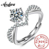 Silver Zircon Couple Ring Adjustable Open Heart-Shaped Men Women Love Eternal Wedding Anniversary Jewelry - Image 1