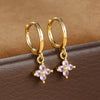 2PCS Zircon Flower Pendant Hoop Earrings for Women Simple Sweet Stainless Steel Earring Piercing Jewelry - Image 10
