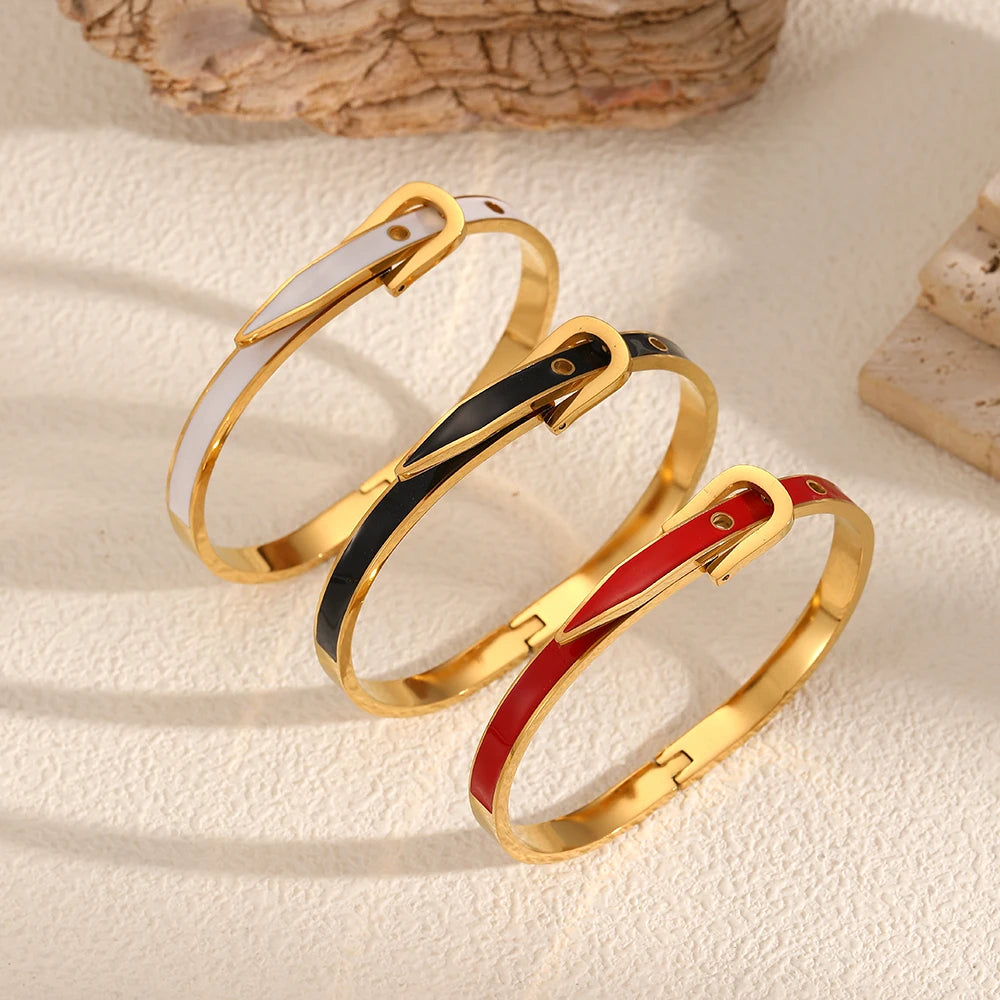 Belt Shape Adjustable Open Bangle in Multiple Finishes - Image 1