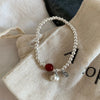 Silver Bracelet Red Persimmon Beaded Elastic Lucky Good For Woman Girl Jewelry Gift - Image 2