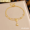 316L Stainless Steel Zircon Inlay Moon Star Combination Long Pendant Anklet Women Golden Plated Foot Chain - Image 1