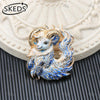 Blue White Porcelain Style Enamel Animal Brooch Rhinestone Crystal Butterfly Peacock Sheep Lapel Pin Vintage Women Jewelry Gift - Image 10