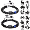 12 Constellation Zodiac Signs Bracelet Black Onyx Beads Cancer Leo Onyx Braided Bracelet for Women Men Couples Jewelry Gift - Image 1