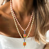 European and American French White Turquoise Bead Necklace, Heart-Shaped Glass Pendant, Sweet Sweater Chain - Image 1