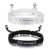 2 Pcs Handmade White Black Braided Rope Bracelet Set Adjustable Stainless Steel Couple Bracelets Valentine's Day Gifts - Image 5