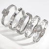 Chic Rhinestone Star Heart Bowknot Square Cuff Bracelet for Women Silver Color Stainless Steel Bangles Jewelry Gifts - Image 5