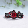 2Pcs/Set Black Gold Color Red Rhinestone Zircon Rings For Women Full Crystal Rings Wedding Engagement Jewelry Gifts - Image 3
