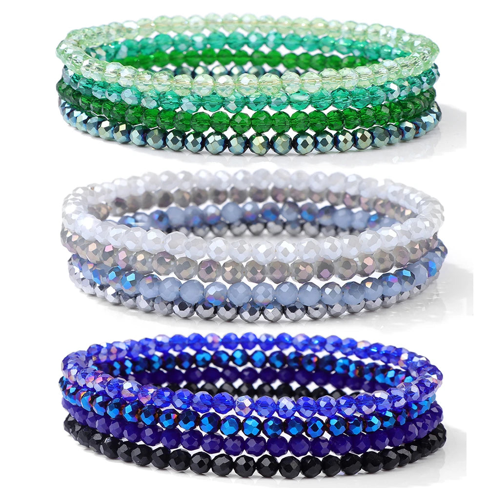 4Pcs/set Shinning Crystal Beads Elastic Bracelet Bohemian Faceted Colorful Crystal Glass Beaded Bracelet Bangles Set For Women - Image 1