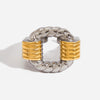 Women Stainless Steel Color Blocking Ribbed Twist Hollow Opening Ring Daily Accessory - Image 1