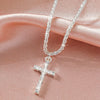 Sparkling Silver Gypsophila Necklace Bracelet Set For Women Zircon Cross Pendant Three Piece Jewelry Set - Image 5