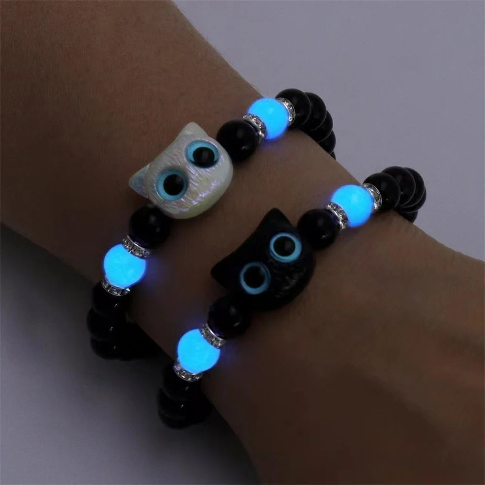 Luminous Beads Couple Bracelets For Women Men Charm Cat Matching Friend Bracelet Glow In The Dark Jewelry - Image 1