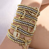 Beaded Stretch Bracelet with Crystal Accents in Gold-Tone - Image 1
