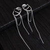 1PC Silver Color Crystal Tassel Non-Piercing Ear Cuff Clip on Earrings For Women Shiny Zircon Long Chain Fake Cartilage Jewelry - Image 5