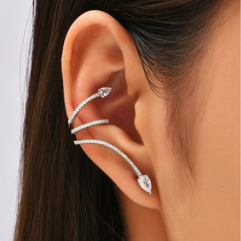 Rhinestone Shiny Zircon Snake Earrings Stud for Ladies Girls with Ear Clip Street Party Jewelry Gifts - Image 1