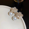 Temperament Sparkle Snowflake Zircon Pearl Stud Earrings for Women Bride Wedding Party Jewelry Accessories Gifts - Image 6