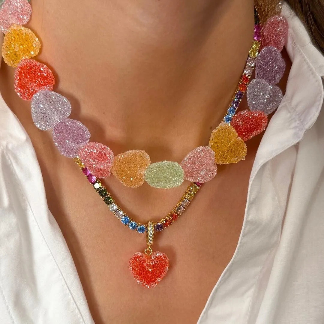 Yupsk Colorful Love Candy Resin Necklace Bracelet Sweet Cute Dopamine Necklaces Collarbone Chain Women's Gift Accessories - Image 1